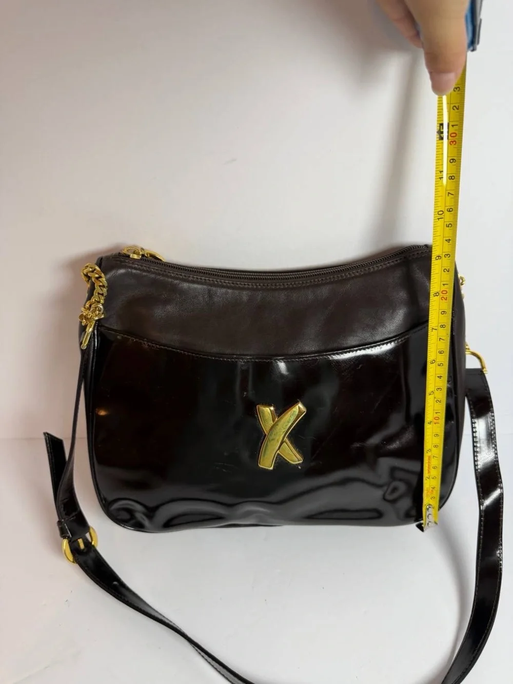 Paloma Picasso X Logo Dark Brown Leather Shoulder Bag
